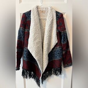 Hollister Aztec Print Sherpa Lined Open Front Cardigan Size Small